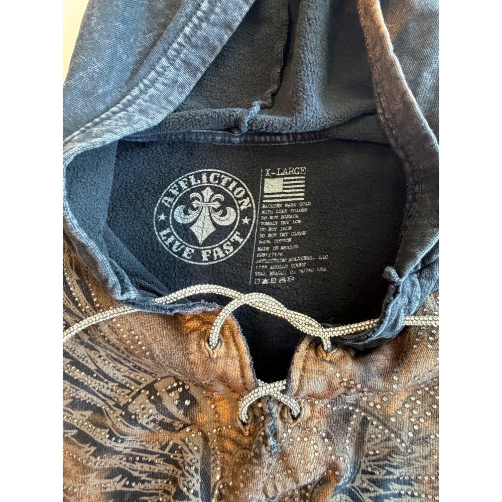 Affliction Live Fast Hoodie Womens XL Black Copper Acid Wash Rhinestone Lace Up - Picture 6 of 6